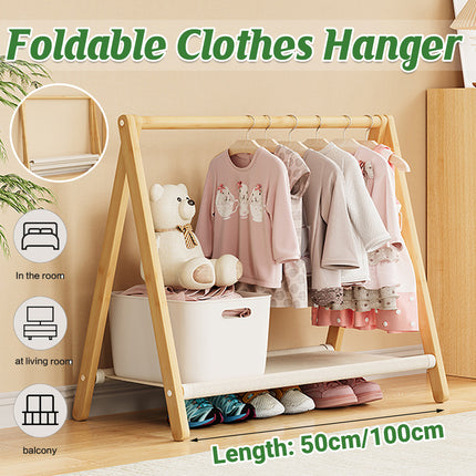 Folding Bamboo Clothes Hanger with Storage Shelf Space Saving Durable Sturdy