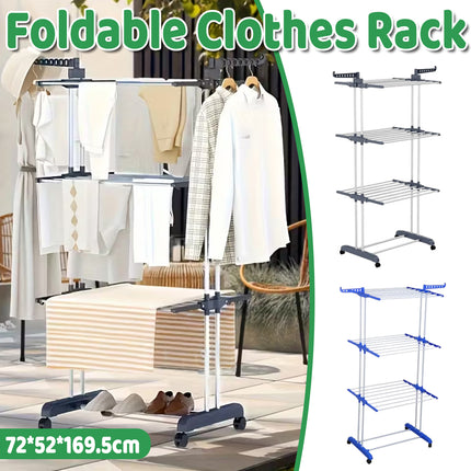 3-Tier Rolling Towel Storage Rack with Wheels Foldable Space Saving Durable Home