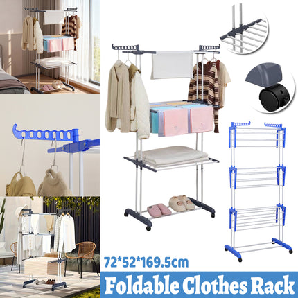 3-Tier Rolling Towel Storage Rack with Wheels Foldable Space Saving Durable Home