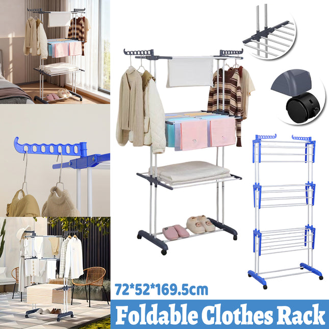 3-Tier Rolling Towel Storage Rack with Wheels Foldable Space Saving Durable Home