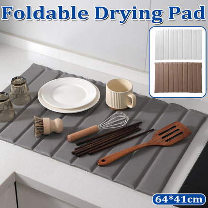Foldable Dish Drying Mat Diatomite Kitchen Countertop Absorbent Pad 64×41cm