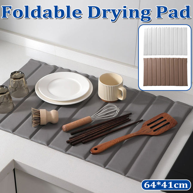 Foldable Dish Drying Mat Diatomite Kitchen Countertop Absorbent Pad 64×41cm