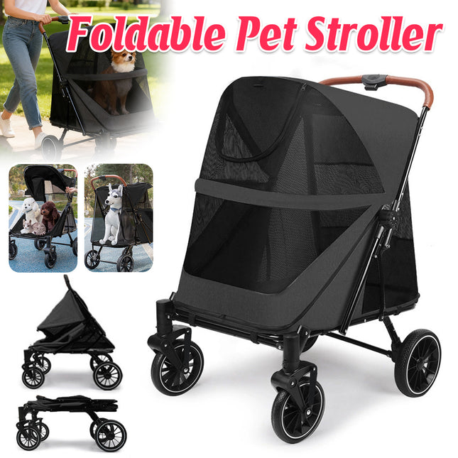 Foldable Pet Stroller Dog Cat Pram Pushchair Mesh Outdoor Travel One Click Fold