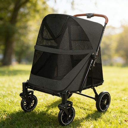 Foldable Pet Stroller Dog Cat Pram Pushchair Mesh Outdoor Travel One Click Fold