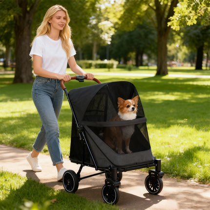Foldable Pet Stroller Dog Cat Pram Pushchair Mesh Outdoor Travel One Click Fold