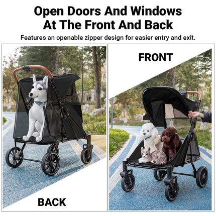 Foldable Pet Stroller Dog Cat Pram Pushchair Mesh Outdoor Travel One Click Fold