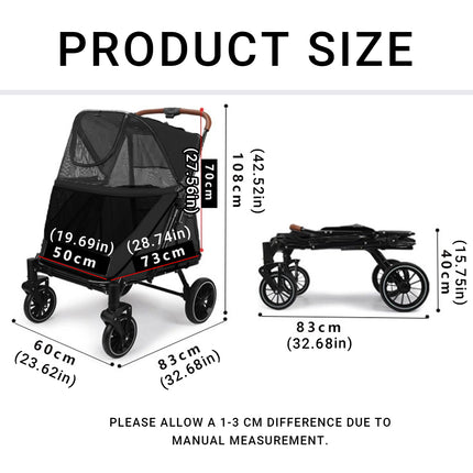 Foldable Pet Stroller Dog Cat Pram Pushchair Mesh Outdoor Travel One Click Fold