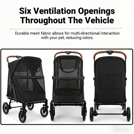 Foldable Pet Stroller Dog Cat Pram Pushchair Mesh Outdoor Travel One Click Fold