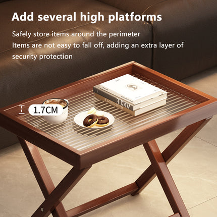 Bamboo Folding Side Table 40x30x44cm Wood or Acrylic Top for Sofa Bedroom
