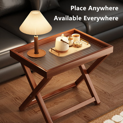 Bamboo Folding Side Table 40x30x44cm Wood or Acrylic Top for Sofa Bedroom
