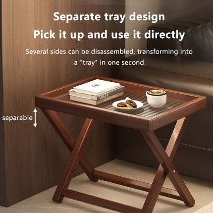 Bamboo Folding Side Table 40x30x44cm Wood or Acrylic Top for Sofa Bedroom