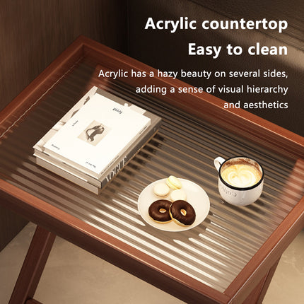 Bamboo Folding Side Table 40x30x44cm Wood or Acrylic Top for Sofa Bedroom