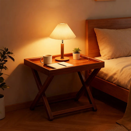Bamboo Folding Side Table 40x30x44cm Wood or Acrylic Top for Sofa Bedroom