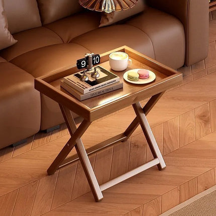Bamboo Folding Side Table 40x30x44cm Wood or Acrylic Top for Sofa Bedroom