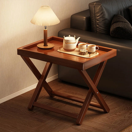 Bamboo Folding Side Table 40x30x44cm Wood or Acrylic Top for Sofa Bedroom