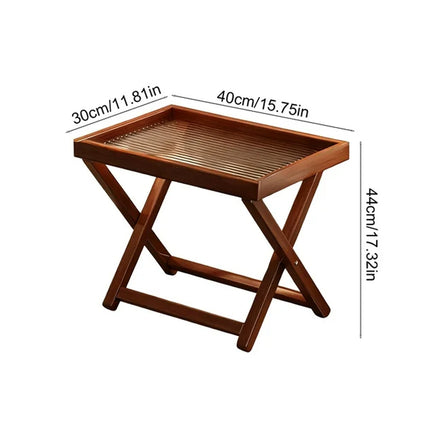 Bamboo Folding Side Table 40x30x44cm Wood or Acrylic Top for Sofa Bedroom