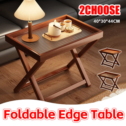 Bamboo Folding Side Table 40x30x44cm Wood or Acrylic Top for Sofa Bedroom
