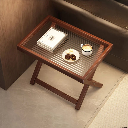 Bamboo Folding Side Table 40x30x44cm Wood or Acrylic Top for Sofa Bedroom