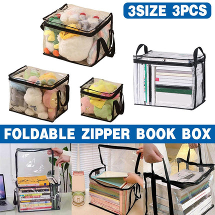 3pcs Book Organizer Storage Box Transparent Large Capacity Textbook Bag School