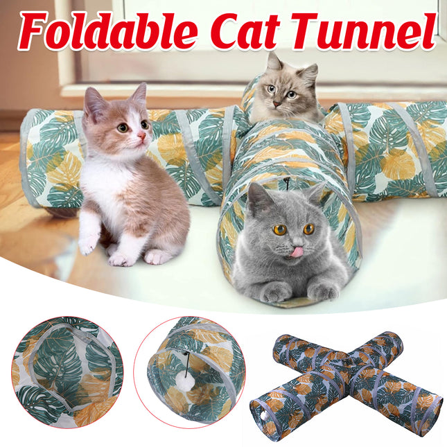 4-Channel Foldable Cat Tunnel Printed Pet Cat Runway For Kitten Chase Play Toy