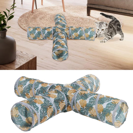 4-Channel Foldable Cat Tunnel Printed Pet Cat Runway For Kitten Chase Play Toy