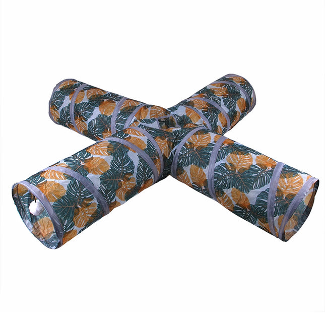 4-Channel Foldable Cat Tunnel Printed Pet Cat Runway For Kitten Chase Play Toy