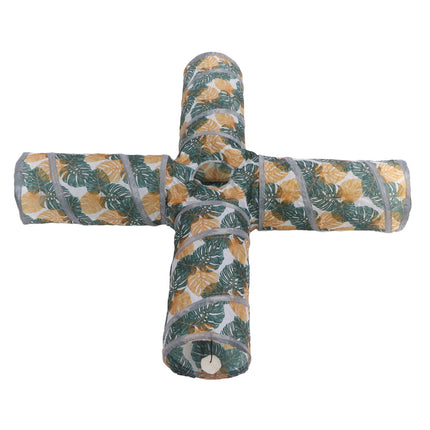 4-Channel Foldable Cat Tunnel Printed Pet Cat Runway For Kitten Chase Play Toy