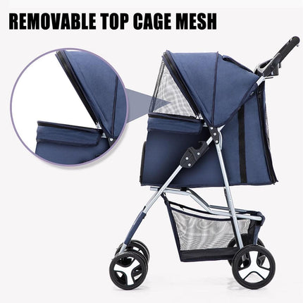 Foldable Pet Stroller 4 Wheels Dog Cat Travel Pram Carrier Cage Pushchair