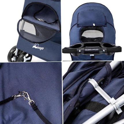 Foldable Pet Stroller 4 Wheels Dog Cat Travel Pram Carrier Cage Pushchair