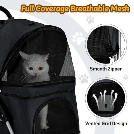 Foldable Pet Stroller 4 Wheels Dog Cat Travel Pram Carrier Cage Pushchair