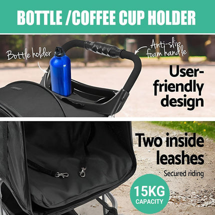 Foldable Pet Stroller 4 Wheels Dog Cat Travel Pram Carrier Cage Pushchair