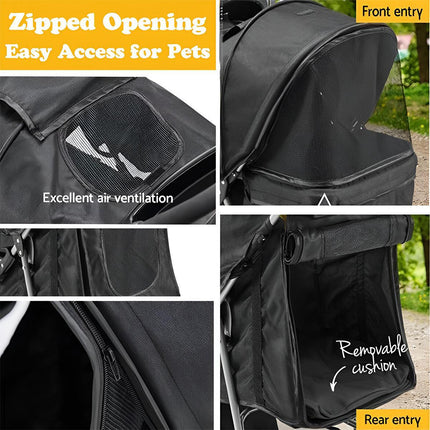 Foldable Pet Stroller 4 Wheels Dog Cat Travel Pram Carrier Cage Pushchair