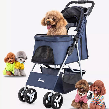 Foldable Pet Stroller 4 Wheels Dog Cat Travel Pram Carrier Cage Pushchair