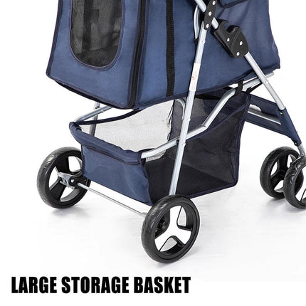 Foldable Pet Stroller 4 Wheels Dog Cat Travel Pram Carrier Cage Pushchair