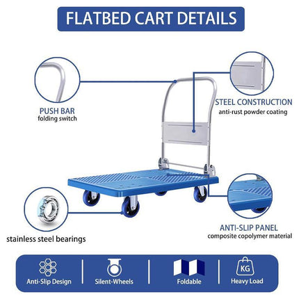 Traderight Foldable Platform Trolley Hand Truck Folding Cart Industrial 150Kg Au - Aimall