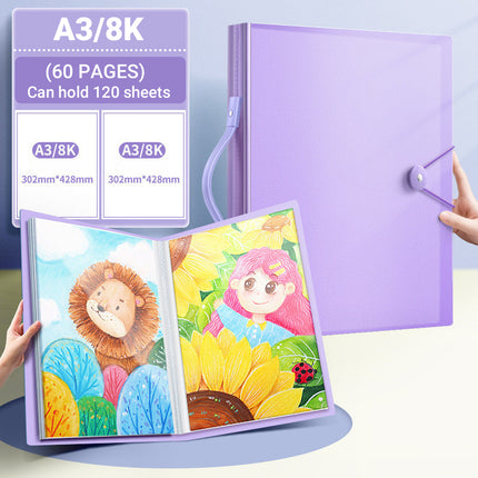 A3  8K Kids Drawing Book Storage Album Artwork Organizer Durable Collection