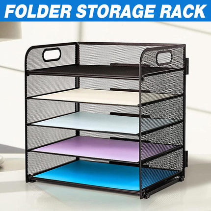 5 Tray Paper Organizer with Handle Mesh Desk File Letter Holder Black Storage