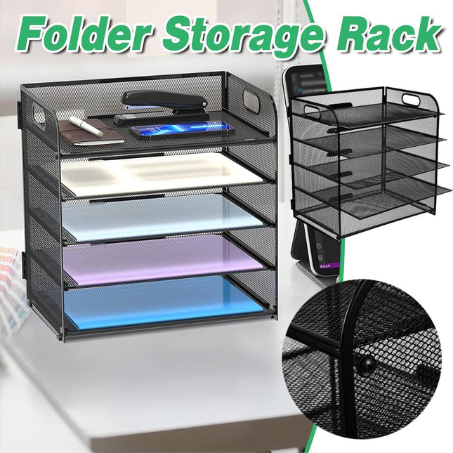 5 Tray Paper Organizer with Handle Mesh Desk File Letter Holder Black Storage