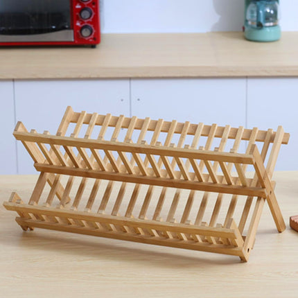 Bamboo Dish Drying Rack 2 Tier Foldable Sink Organizer for Kitchen Countertop