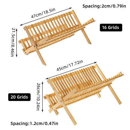 Bamboo Dish Drying Rack 2 Tier Foldable Sink Organizer for Kitchen Countertop