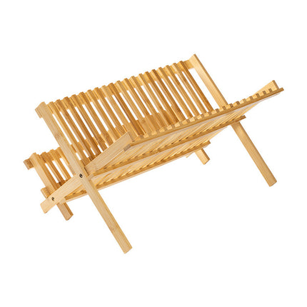 Bamboo Dish Drying Rack 2 Tier Foldable Sink Organizer for Kitchen Countertop