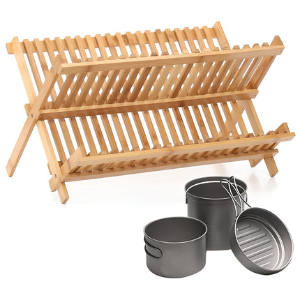 Bamboo Dish Drying Rack 2 Tier Foldable Sink Organizer for Kitchen Countertop