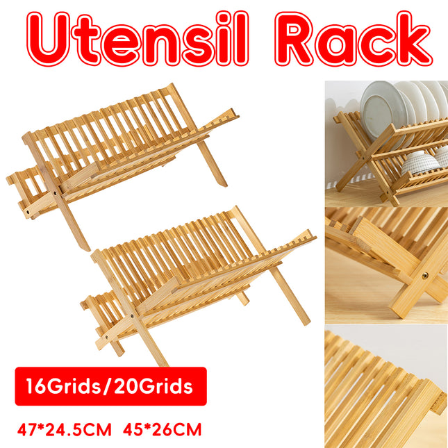 Bamboo Dish Drying Rack 2 Tier Foldable Sink Organizer for Kitchen Countertop
