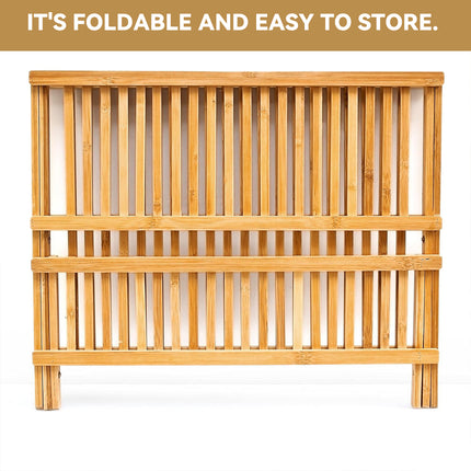 Bamboo Dish Drying Rack 2 Tier Foldable Sink Organizer for Kitchen Countertop