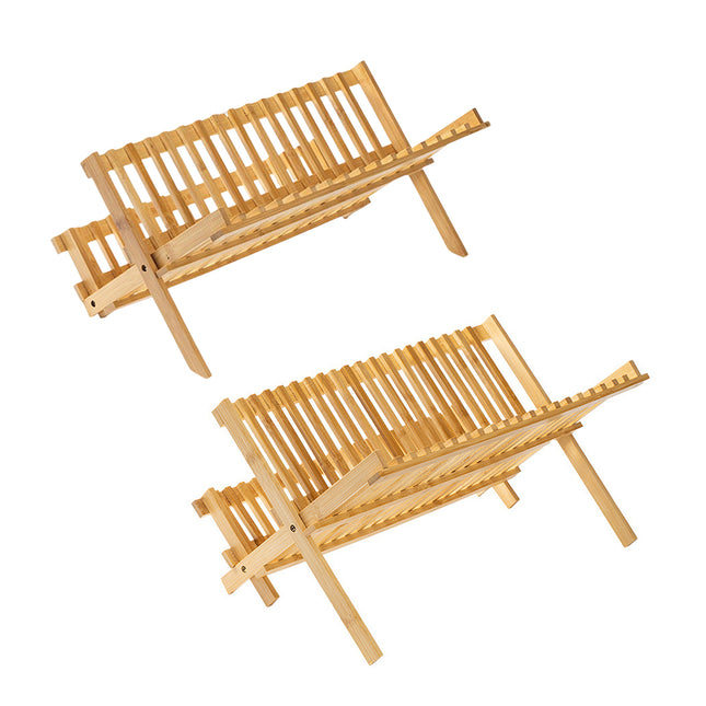 Bamboo Dish Drying Rack 2 Tier Foldable Sink Organizer for Kitchen Countertop