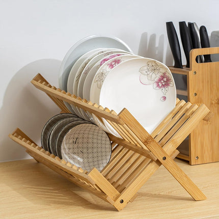 Bamboo Dish Drying Rack 2 Tier Foldable Sink Organizer for Kitchen Countertop