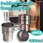 6PCS Stainless Coffee Steel Camping Cups with Foldable Handle 480ml Food-Grade