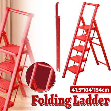 Folding Ladder 5 Step Carbon Steel Durable Ladder for Home Kitchen Garage Use