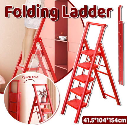 Folding Ladder 5 Step Carbon Steel Durable Ladder for Home Kitchen Garage Use