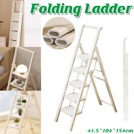 Folding 5 Step Ladder 154cm Carbon Steel 20cm Wide Pedals for Home Garage Use